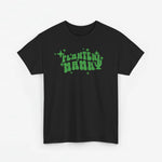 Zwart T-shirt met groene 'Planten Mamma'-print op de borst