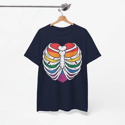 Gay Pride T-shirt - Skelet Regenbooghart - Oversized #67
