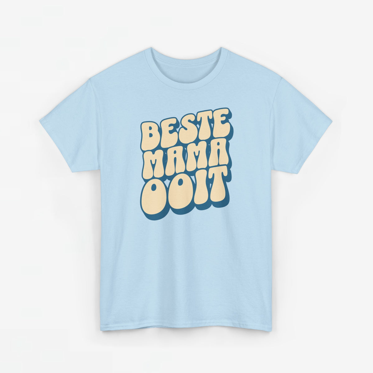 Lichtblauwe T-shirt met voorop gele tekstprint 'Beste Mama Ooit'