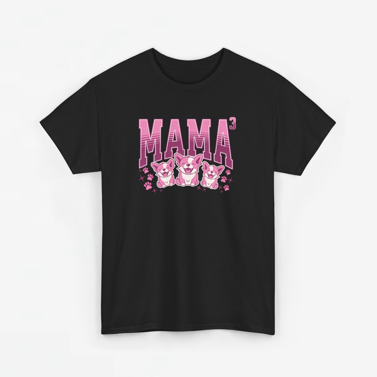 Zwart T-shirt met roze 'MAMA' opdruk en drie hondenfiguren