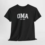 Zwarte T-shirt met OMA-est. 1997 borstprint
