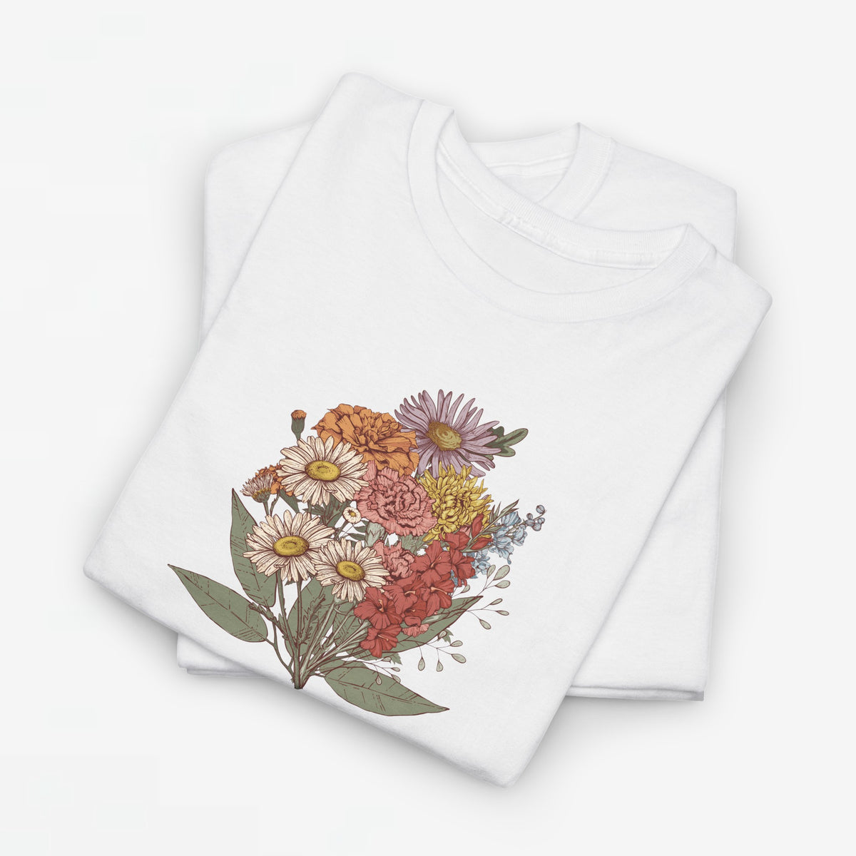 Wit T-shirt met grote bloemenboeket-print op de voorkant