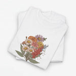Wit T-shirt met grote bloemenboeket-print op de voorkant