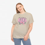 Sandkleurig T-shirt met “MAMA”-print en roze strik op de borst, ronde hals