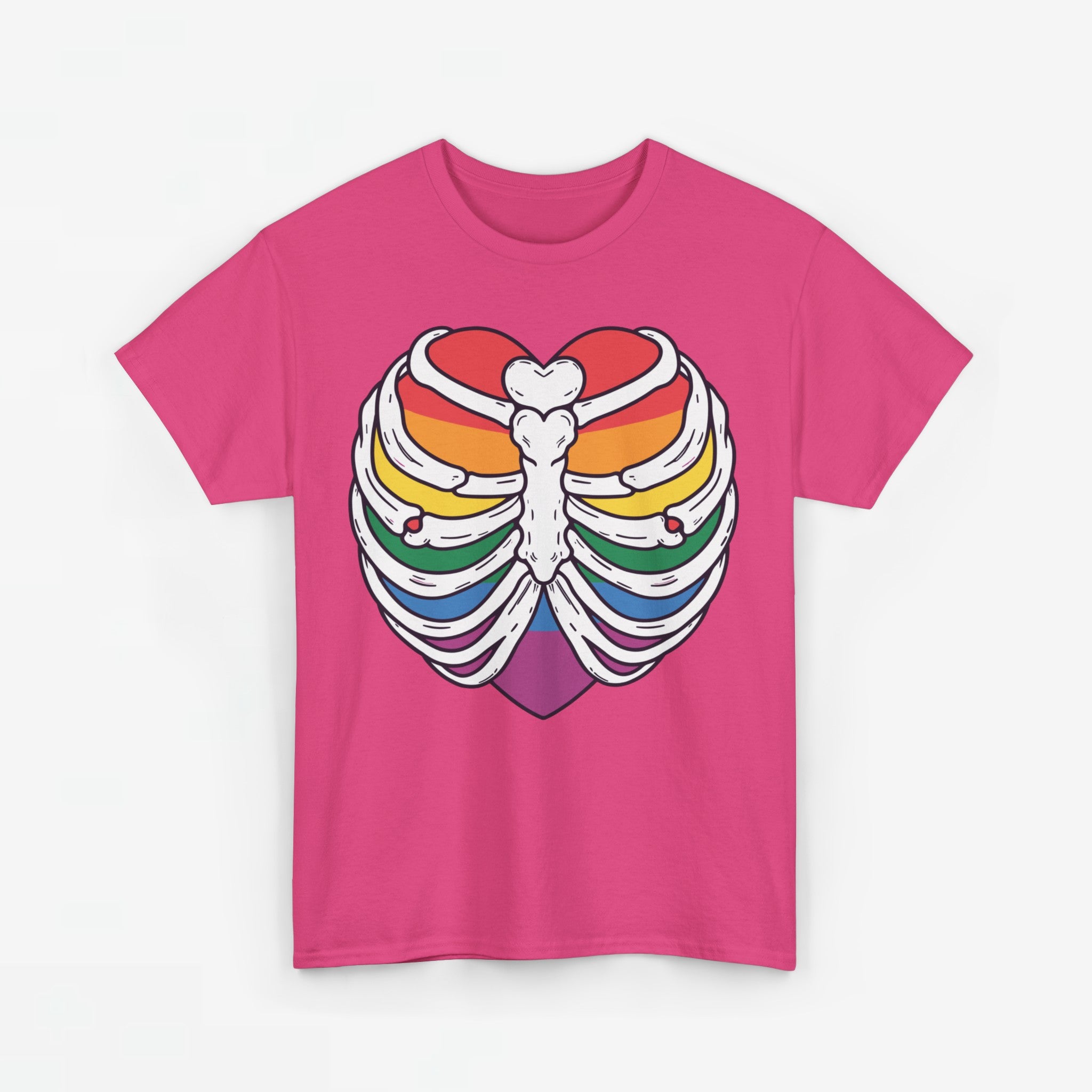 Gay Pride T-shirt - Skelet Regenbooghart - Oversized #67