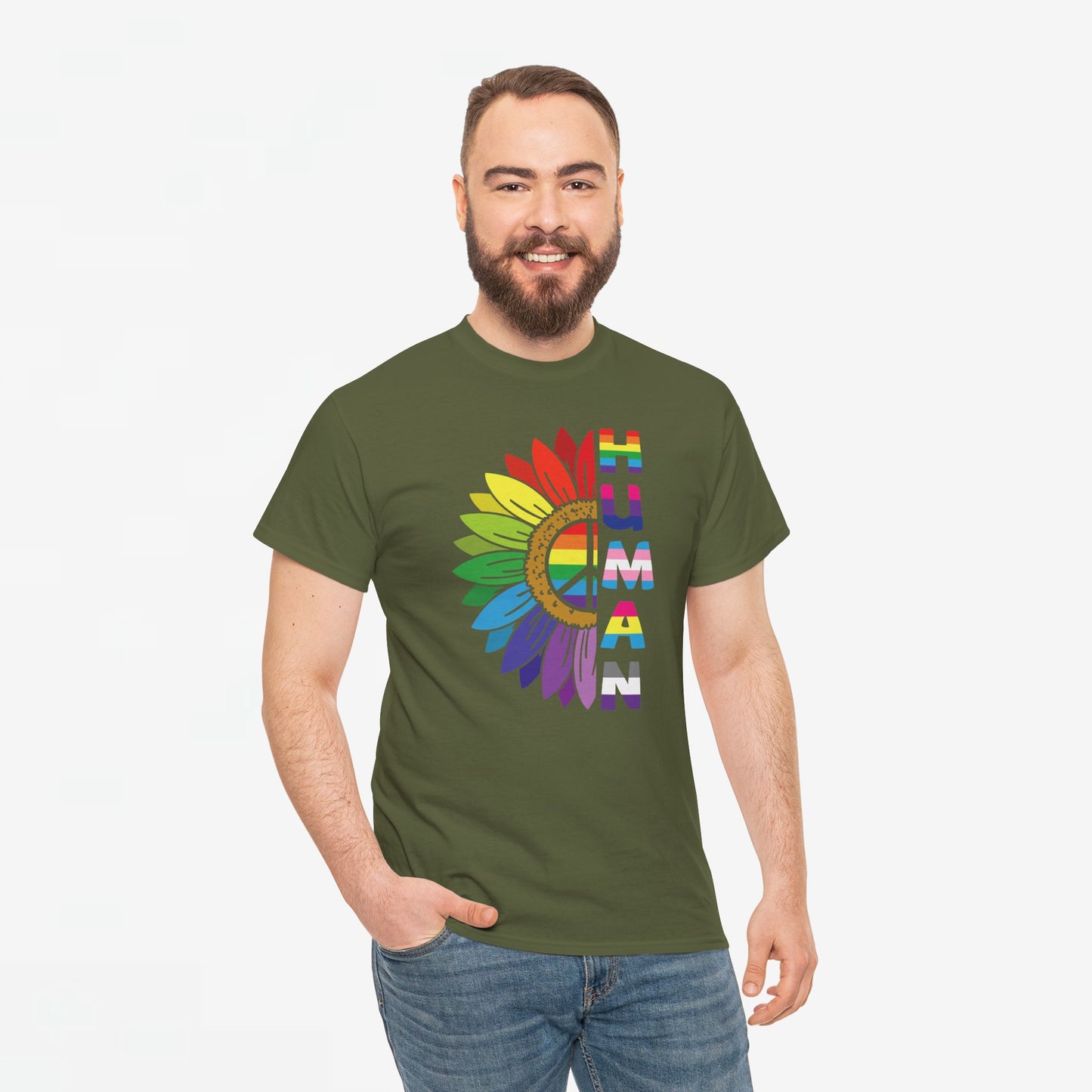 Gay Pride T-shirt - Regenboog Human (witte tekst) - Oversized #4