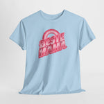 Lichtblauw T-shirt met “BESTE MAMA” opdruk in rood, ronde hals.