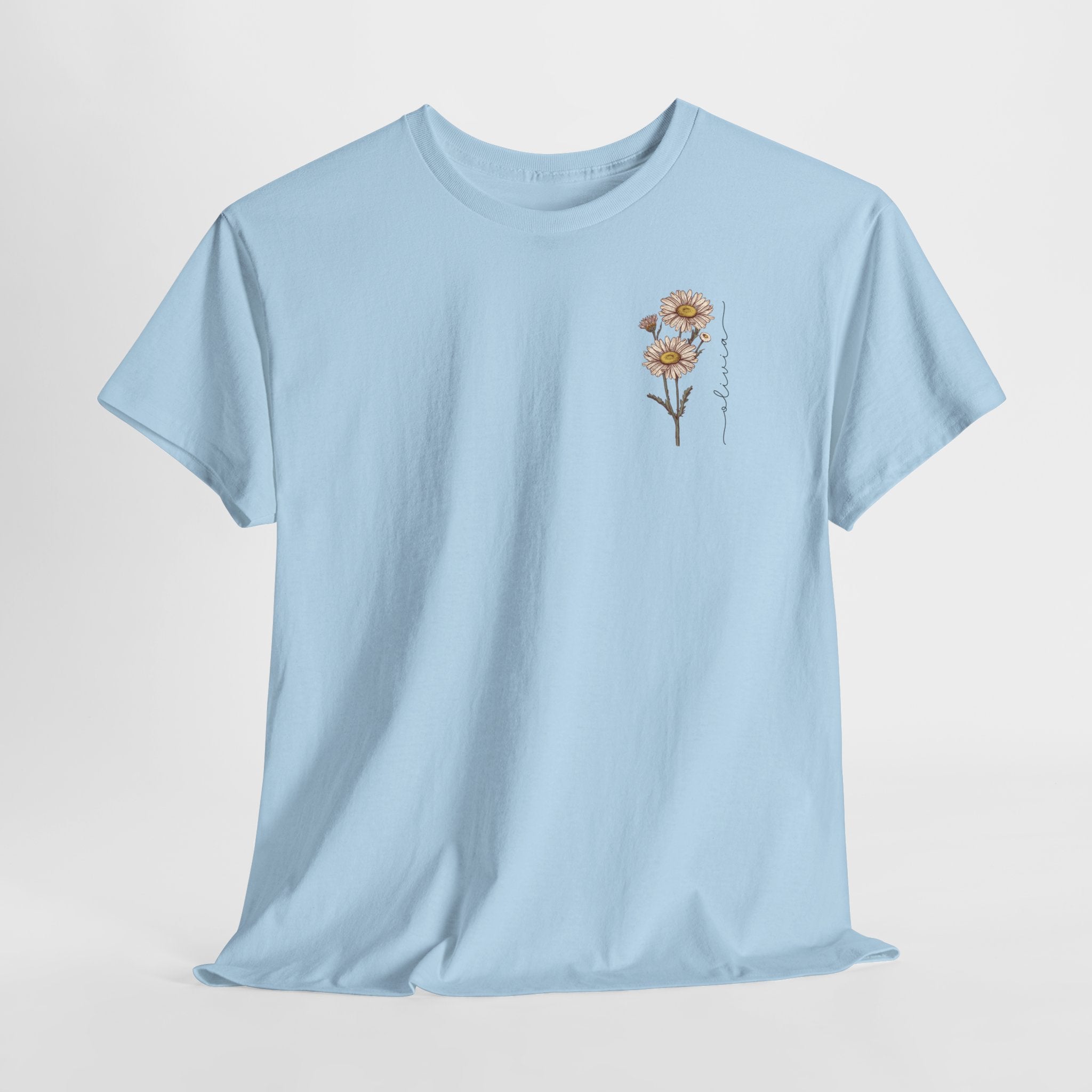 Gepersonaliseerde Moederdag Mama Cadeau - T-shirt - Geboortemaand bloem met naam - kleine print (zwarte tekst)