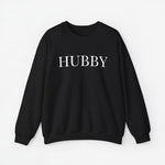 Zwarte sweater met lange mouwen en opdruk 'HUBBY'.