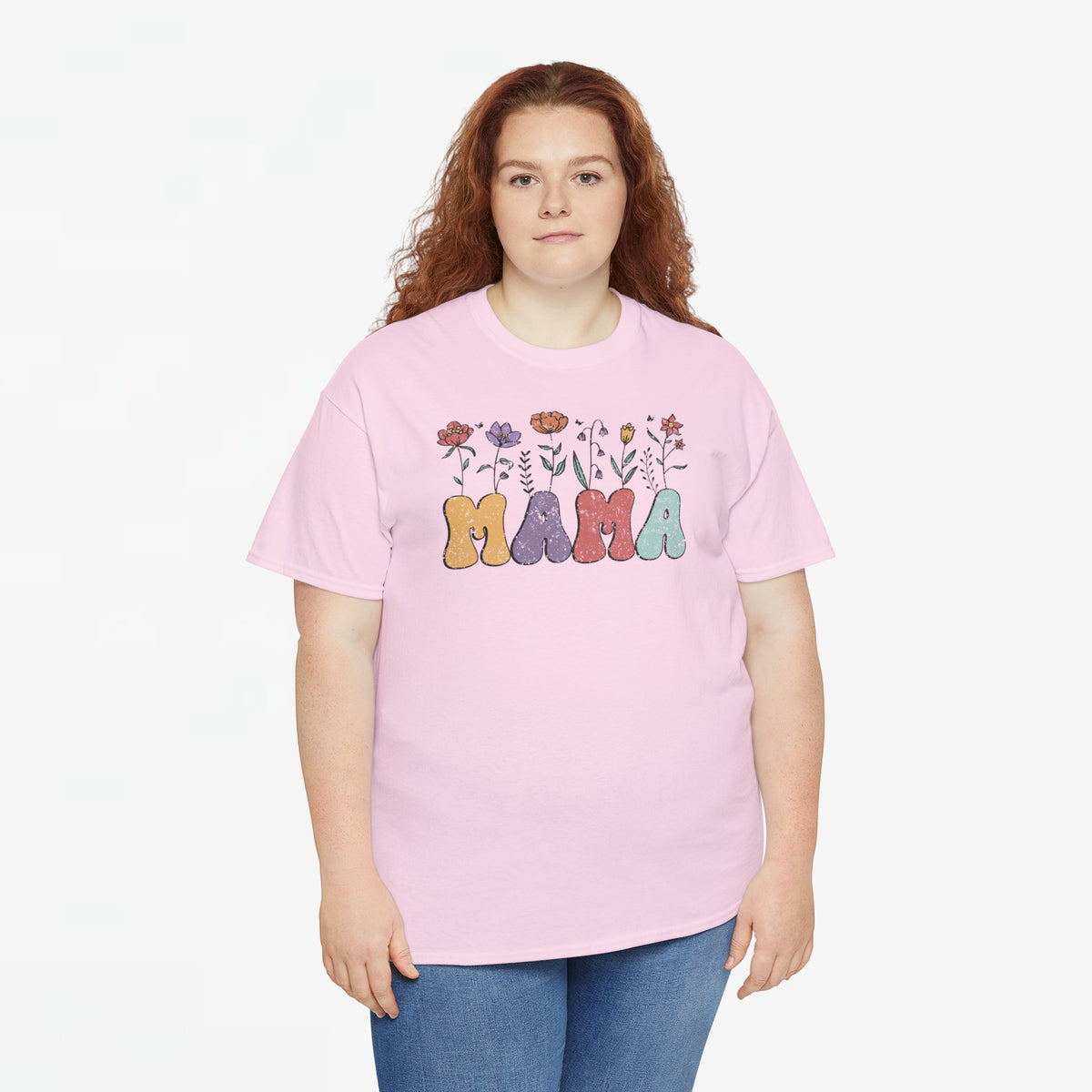 Oversized T-shirt lichtroze met bloemenprint en "MAMA" letters op de borst