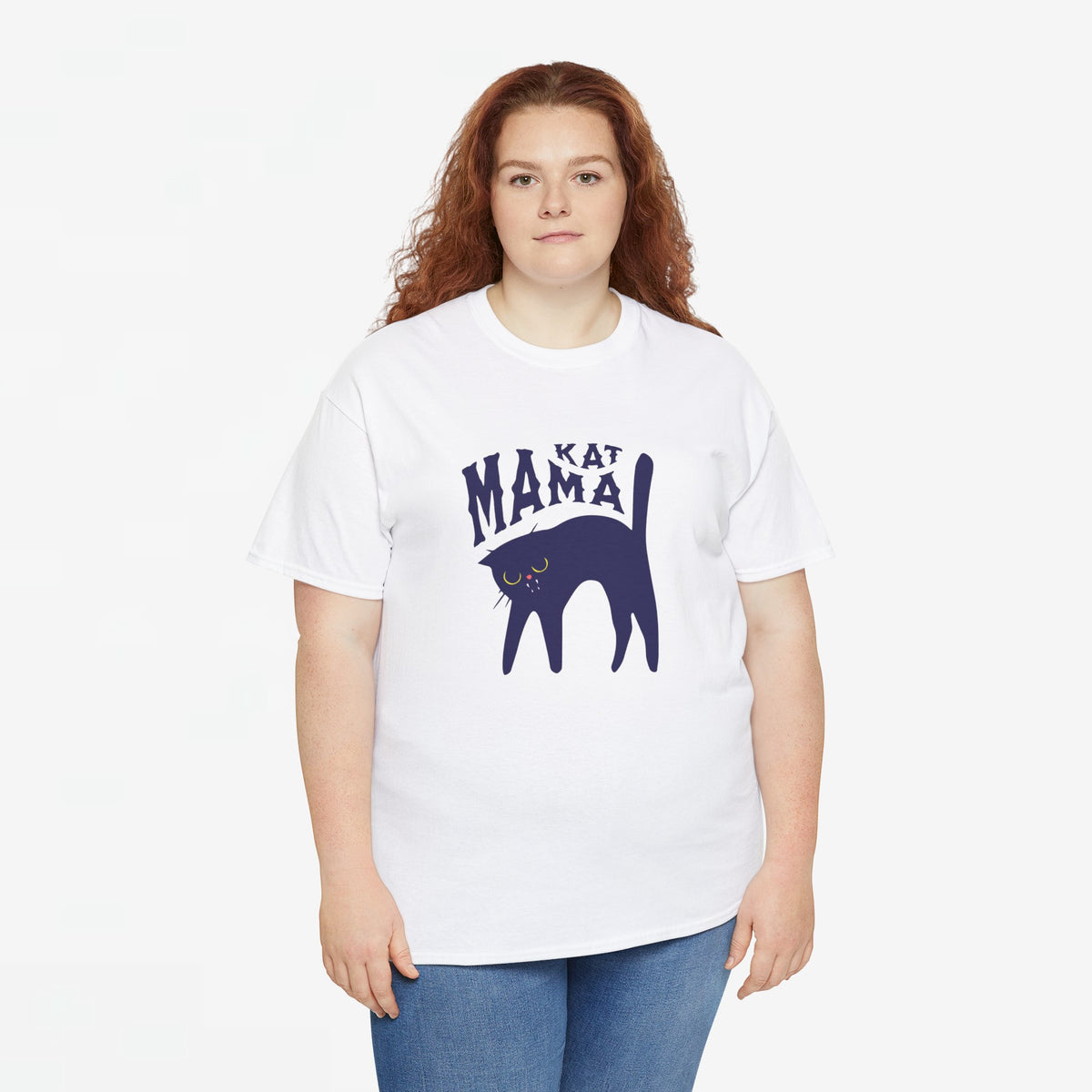 Oversized T-shirt wit met print “Kat Mama” en zwarte poes