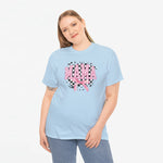 Lichtblauw oversized T-shirt met 'MAMA' borstprint en roze strikboog
