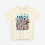 Beige t-shirt met grote foto- en tekstprint op de borst