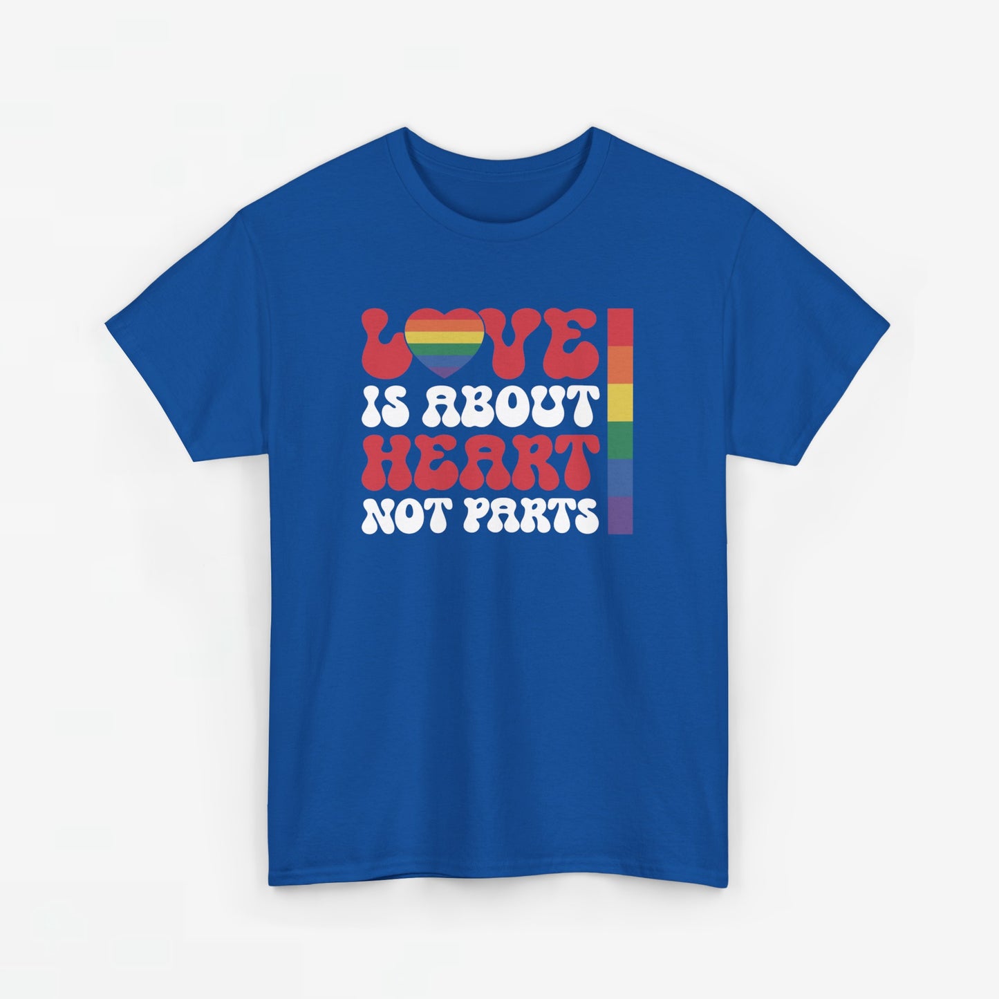 Gay Pride T-shirt - Love is about heart, not parts (witte tekst) - Oversized #30