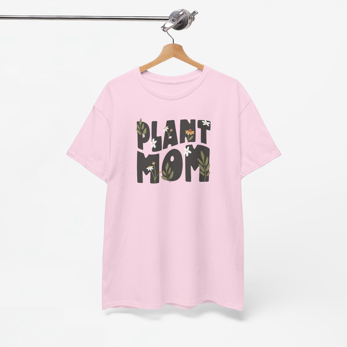 Roze T-shirt met 'Plant Mom'-opdruk met blad- en bloemfiguren
