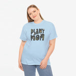 Blauwe oversized t-shirt met ‘PLANT MOM’ plantopdruk en ronde hals