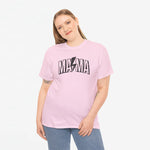 Roze oversized t-shirt met ronde hals en zwarte 'MAMA'-opdruk.