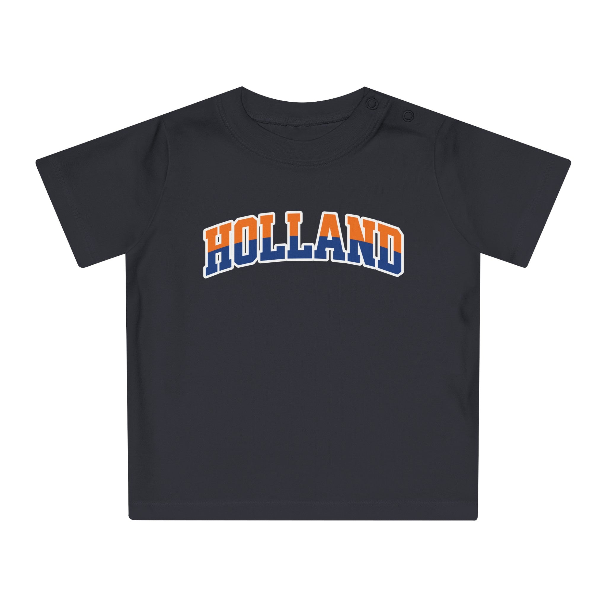 Baby T-shirt voor EK, WK en Koningsdag - HOLLAND - oranje en blauwe tekst