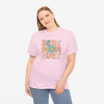 Roze oversized T-shirt met ronde hals en tekstprint “BEST MOM EVER” gedragen