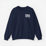 Donkerblauwe sweater met opdruk DHR. EST 2024