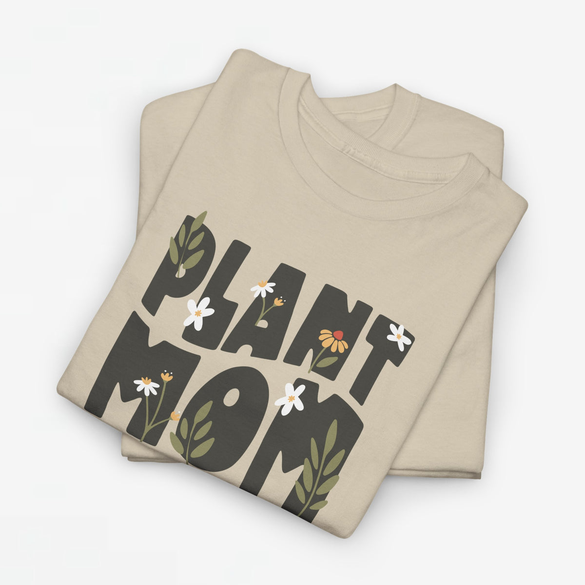 Zandkleurig oversized T-shirt met 'Plant Mom'-opdruk en plant- en bloemmotieven