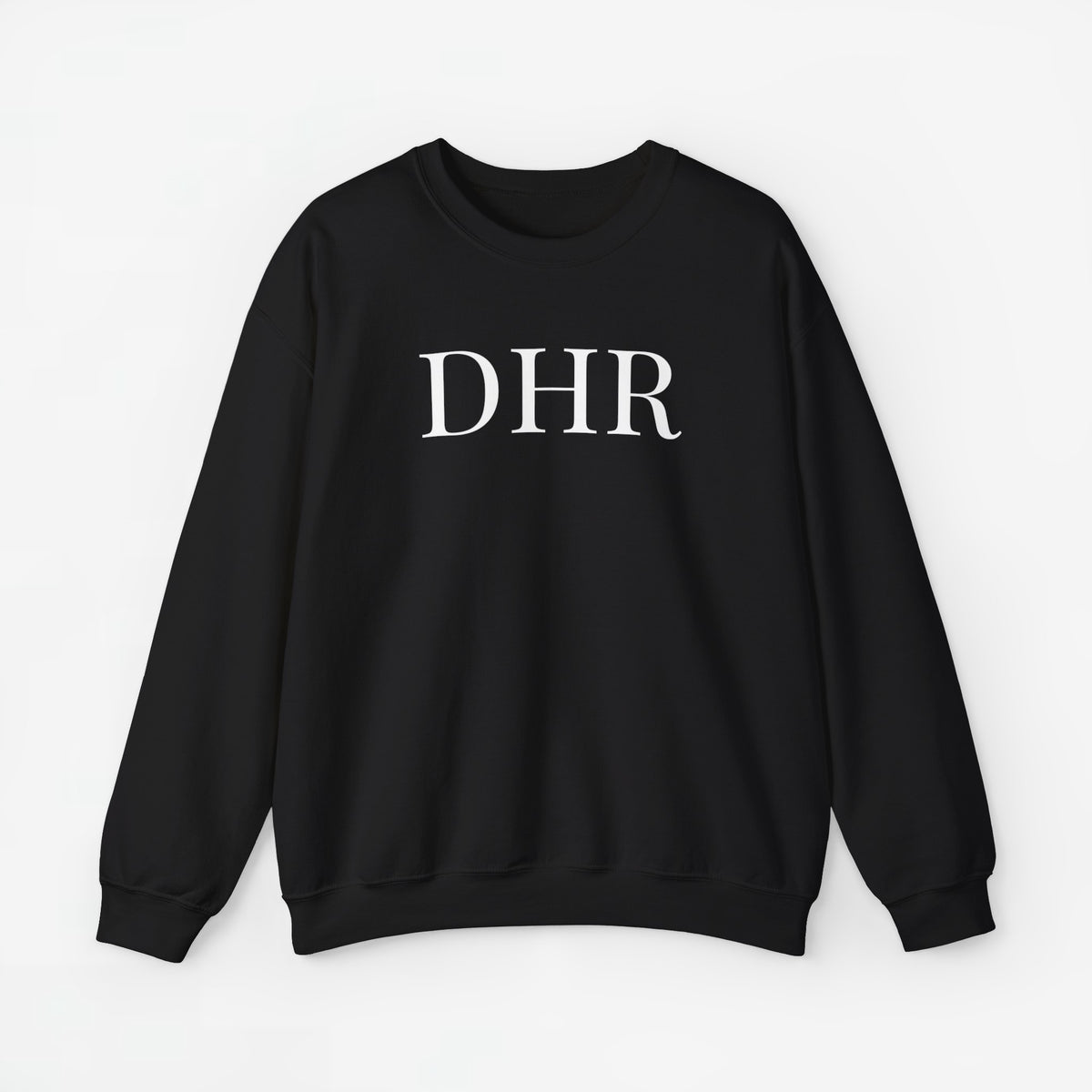 Zwarte sweatshirt met opdruk DHR, ronde hals en lange mouwen.