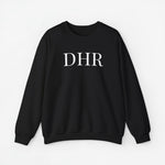 Zwarte sweatshirt met opdruk DHR, ronde hals en lange mouwen.