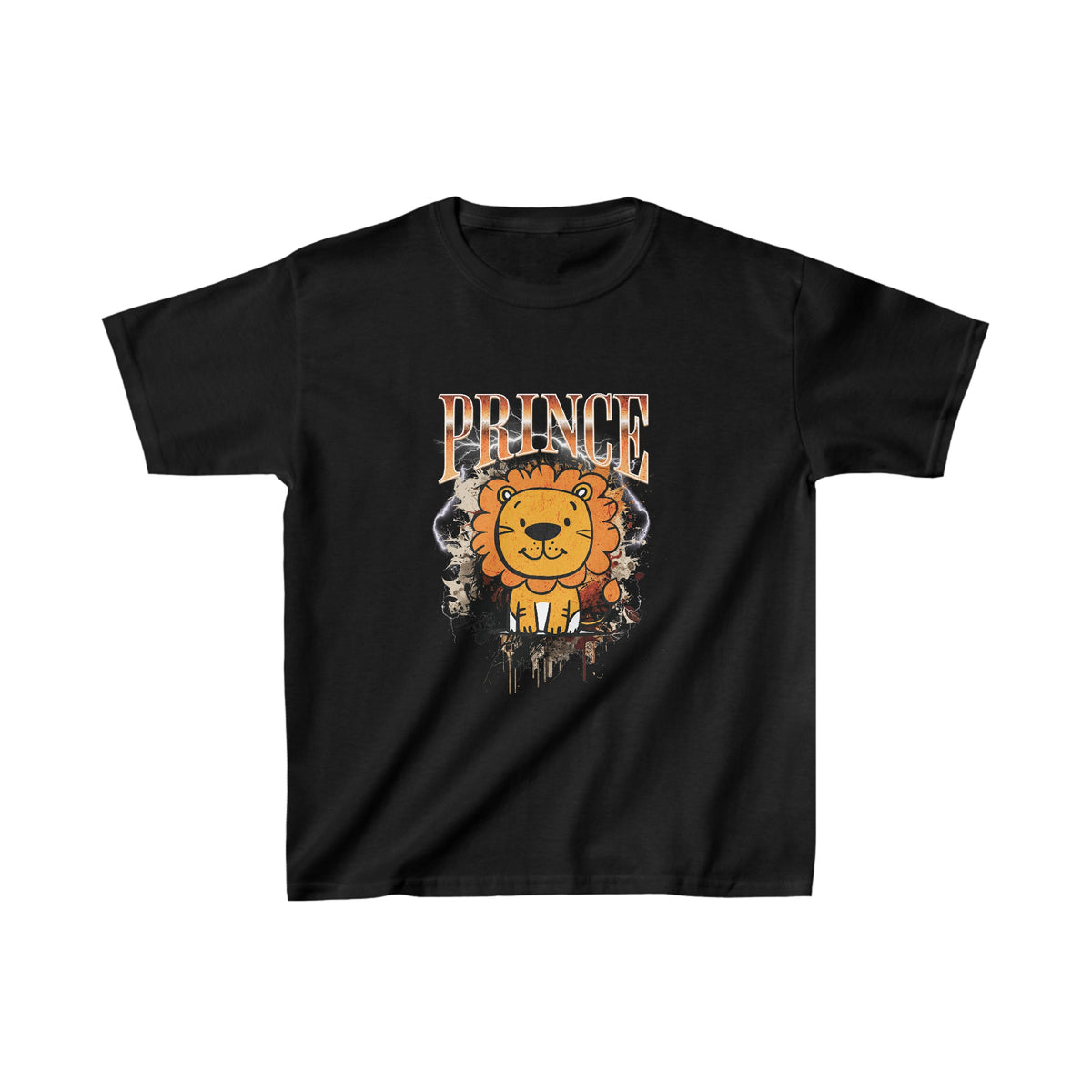Kinder T-shirt (zwart) met 'PRINCE' leeuwcartoonprint op de borst