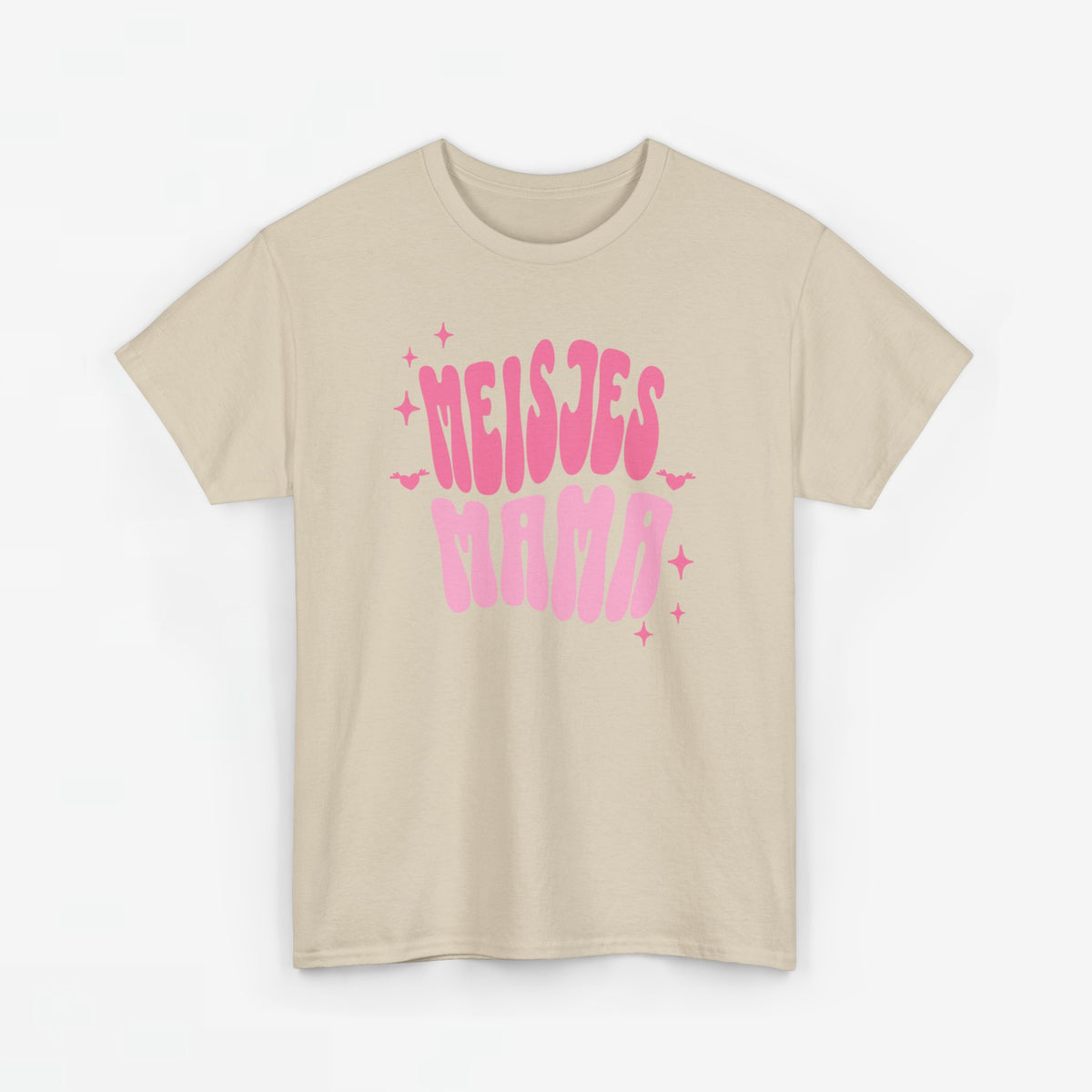 Beige T-shirt voor meisjes, oversized, met roze opdruk ‘MEISJES MAMA’