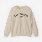 Beige sweatshirt met ronde hals en borstprint 'KATTENOPPAS' met NL