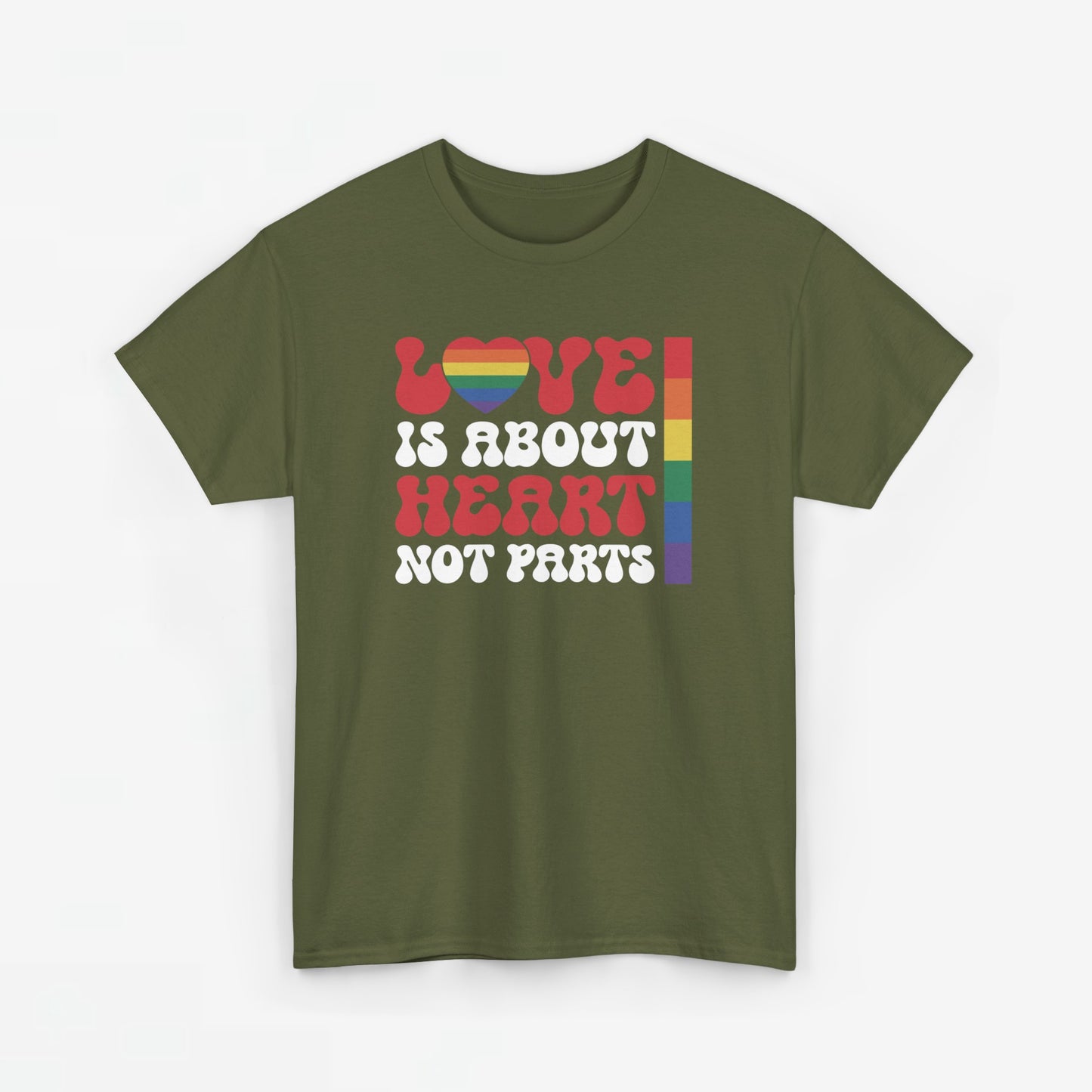 Gay Pride T-shirt - Love is about heart, not parts (witte tekst) - Oversized #30