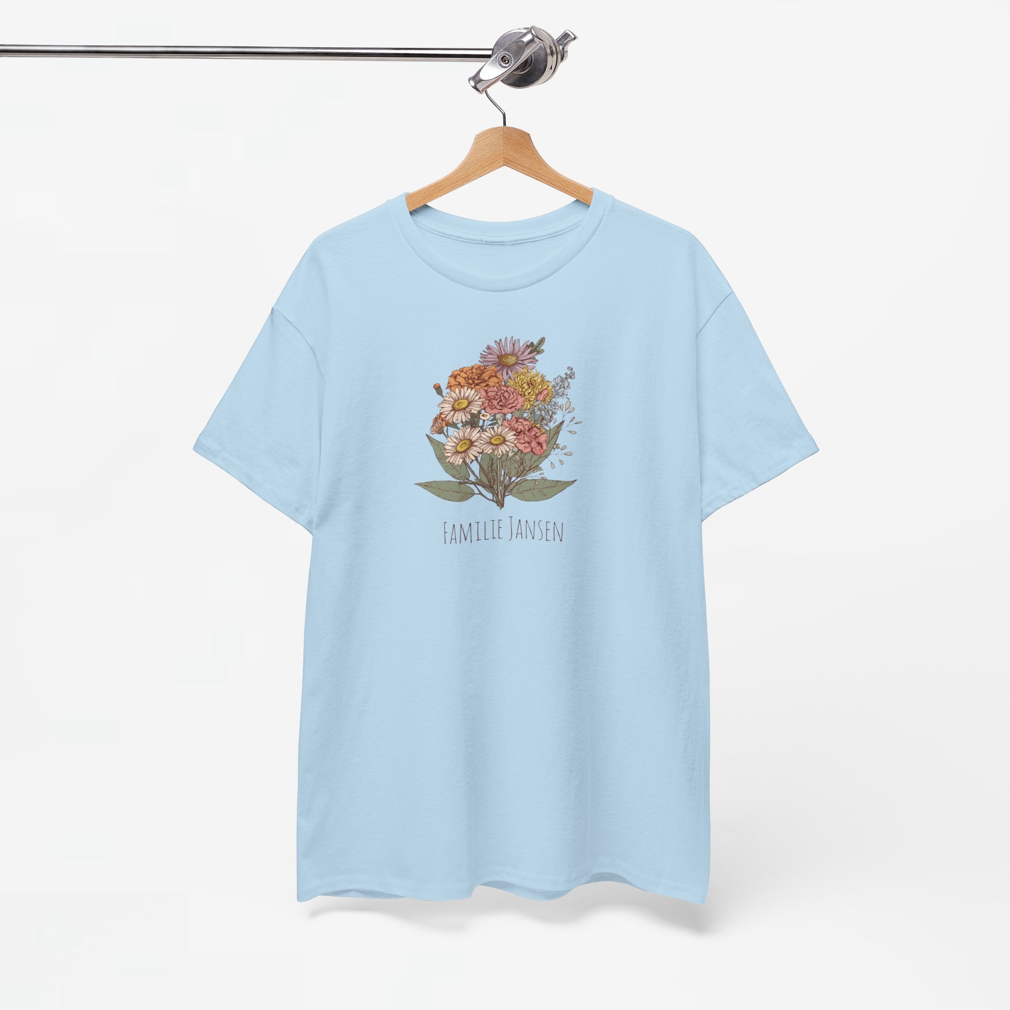 Gepersonaliseerde Moederdag Mama Cadeau - T-shirt - Familie Bloemen boeket met geboortemaand bloemen (zwarte tekst)