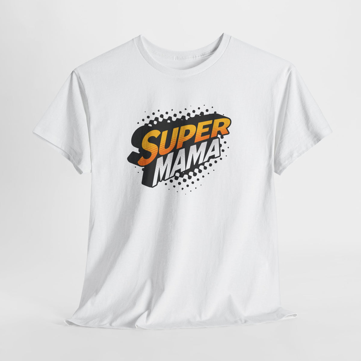 Witte oversized T-shirt met opdruk “Super Mama” met gele en zwarte letters