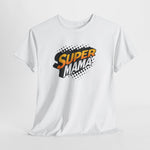 Witte oversized T-shirt met opdruk “Super Mama” met gele en zwarte letters