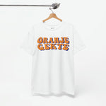 Witte T-shirt aan kleerhanger met oranje tekstprint ORANJE GEKTE op de borst
