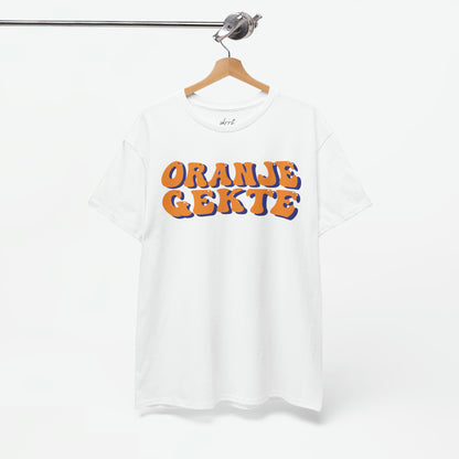 Oranjegekte - oranje tekst | Front Print | Koningsdag T-shirt | Oversized | Dames