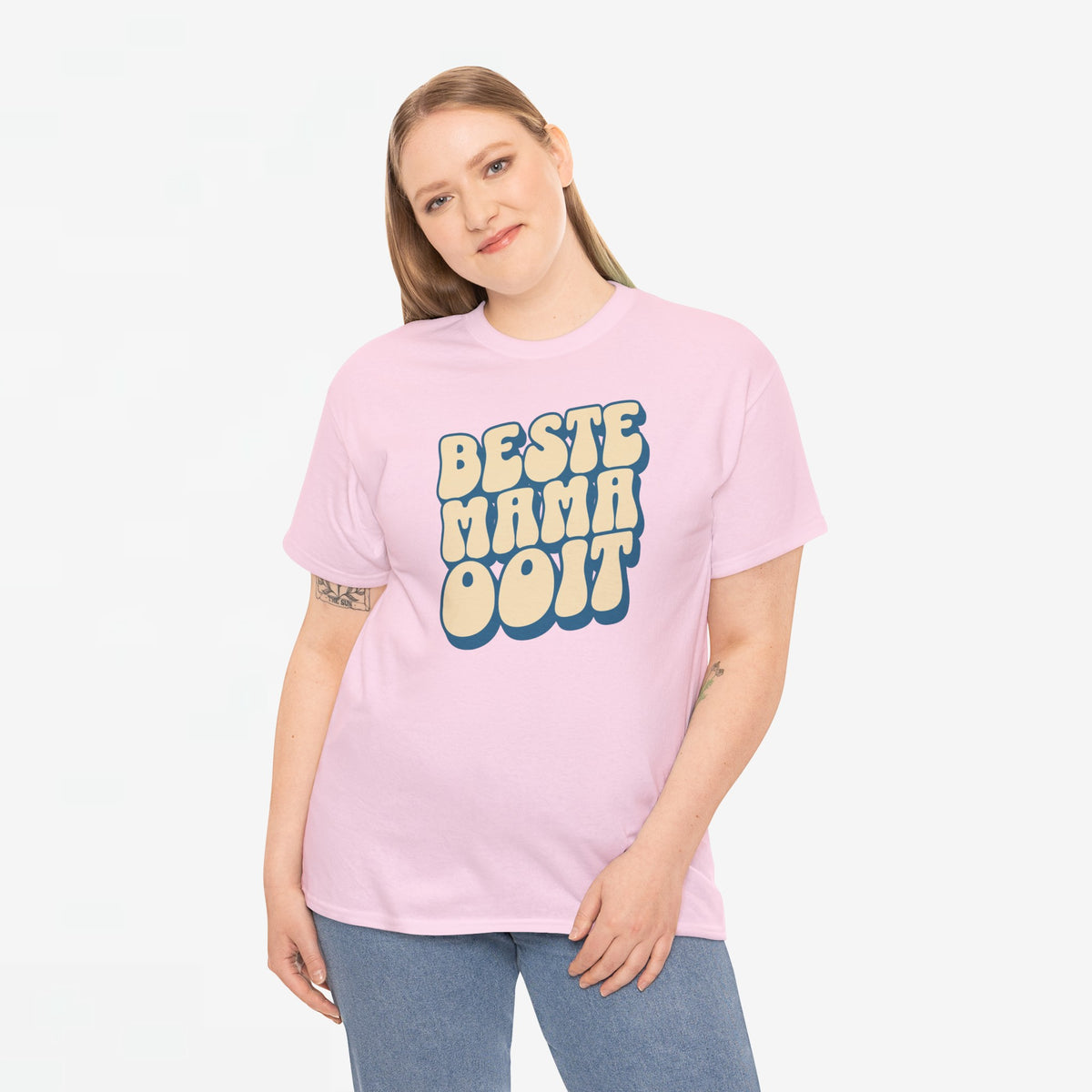Roze oversized T-shirt met borstprint “BESTE MAMA OOIT”