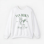 Witte sweater met ronde hals en bedrukking met glazen en 'Social Club'.