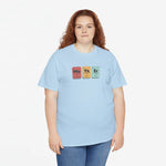 Lichtblauwe oversized T-shirt met ronde hals en borstprint van kleurrijke blokjes
