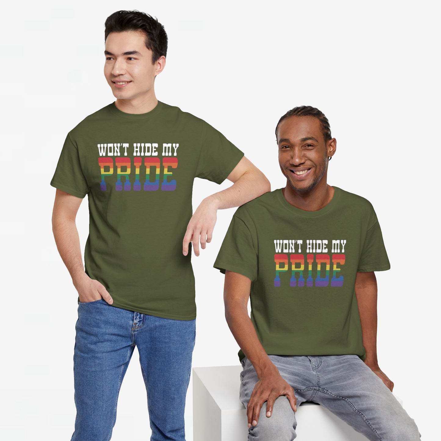 Gay Pride T-shirt - Won't Hide My Pride (witte tekst) - Oversized #26