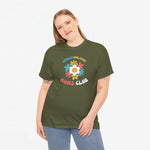 Olijfgroen T-shirt met ronde hals en bloem- en tekstprint op de borst