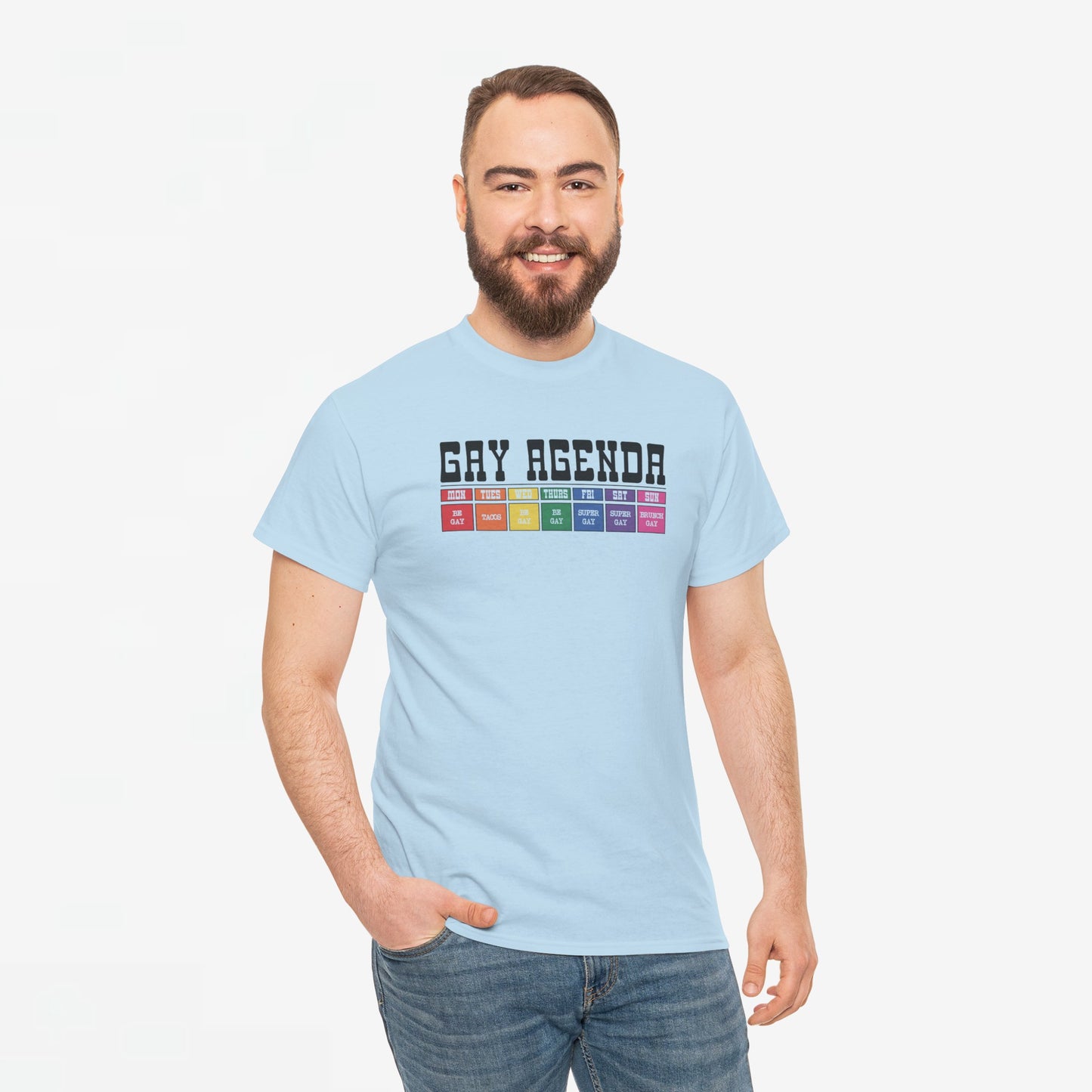 Gay Pride T-shirt - Gay Agenda (zwarte tekst) - Oversized #18