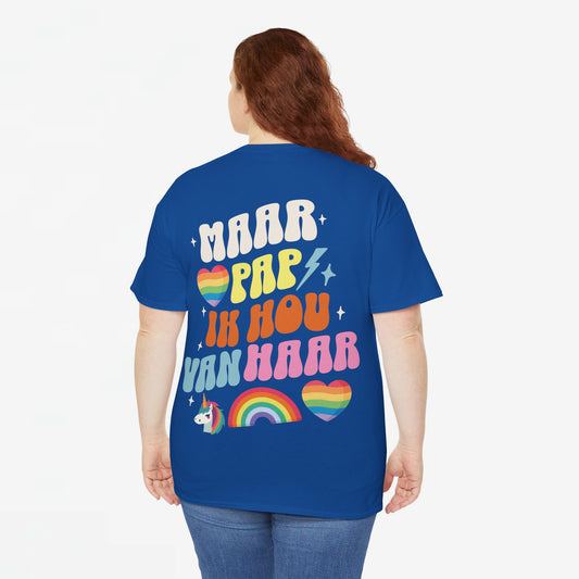 Gay Pride T-shirt - Maar Pap, Ik Hou Van Haar Eenhoorn - Back Print - Oversized Tee