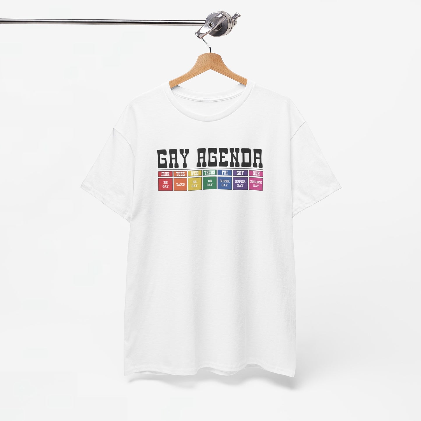 Gay Pride T-shirt - Gay Agenda (zwarte tekst) - Oversized #18