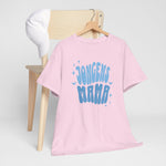 Roze T-shirt met ronde hals en “JONGENS MAMA” print op de borst