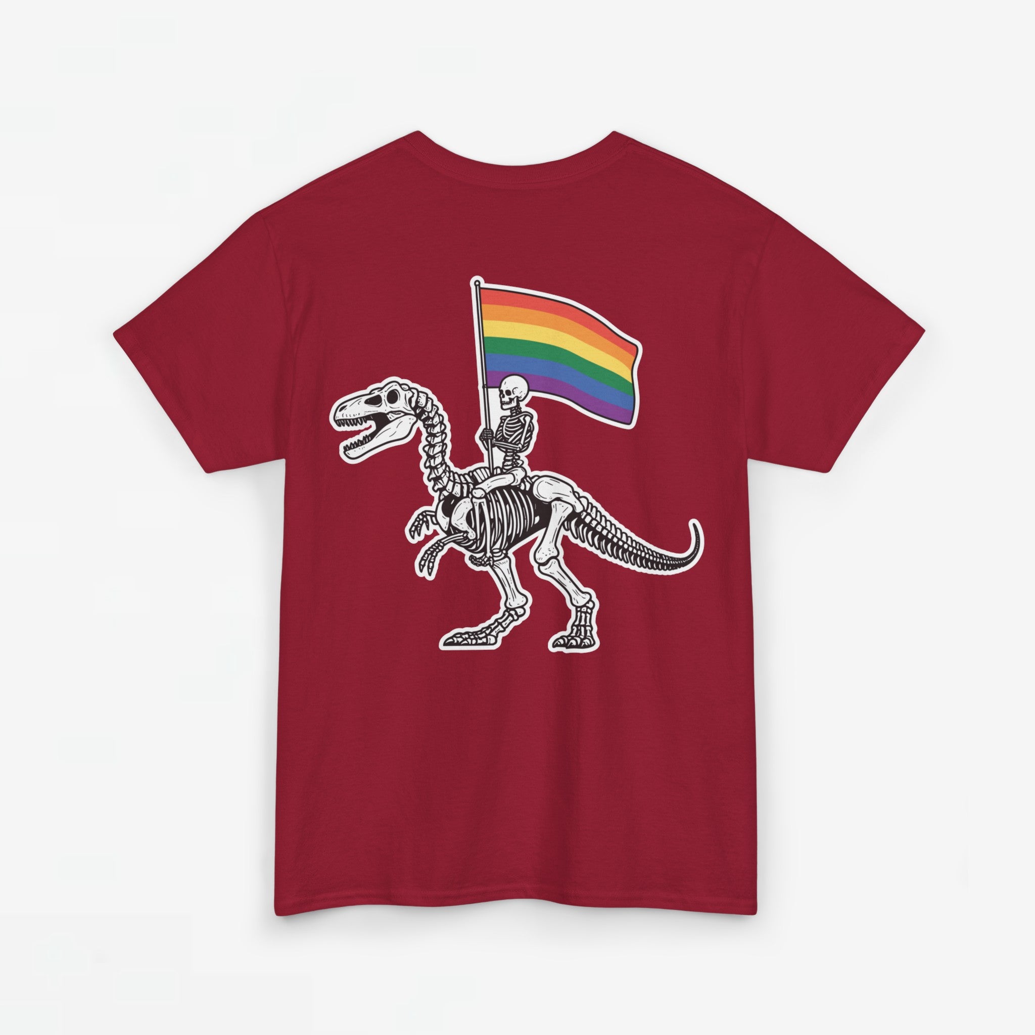 Gay Pride T-shirt - Skelet Dinosaurus Regenboog Pride Vlag - Back Print - Oversized #77