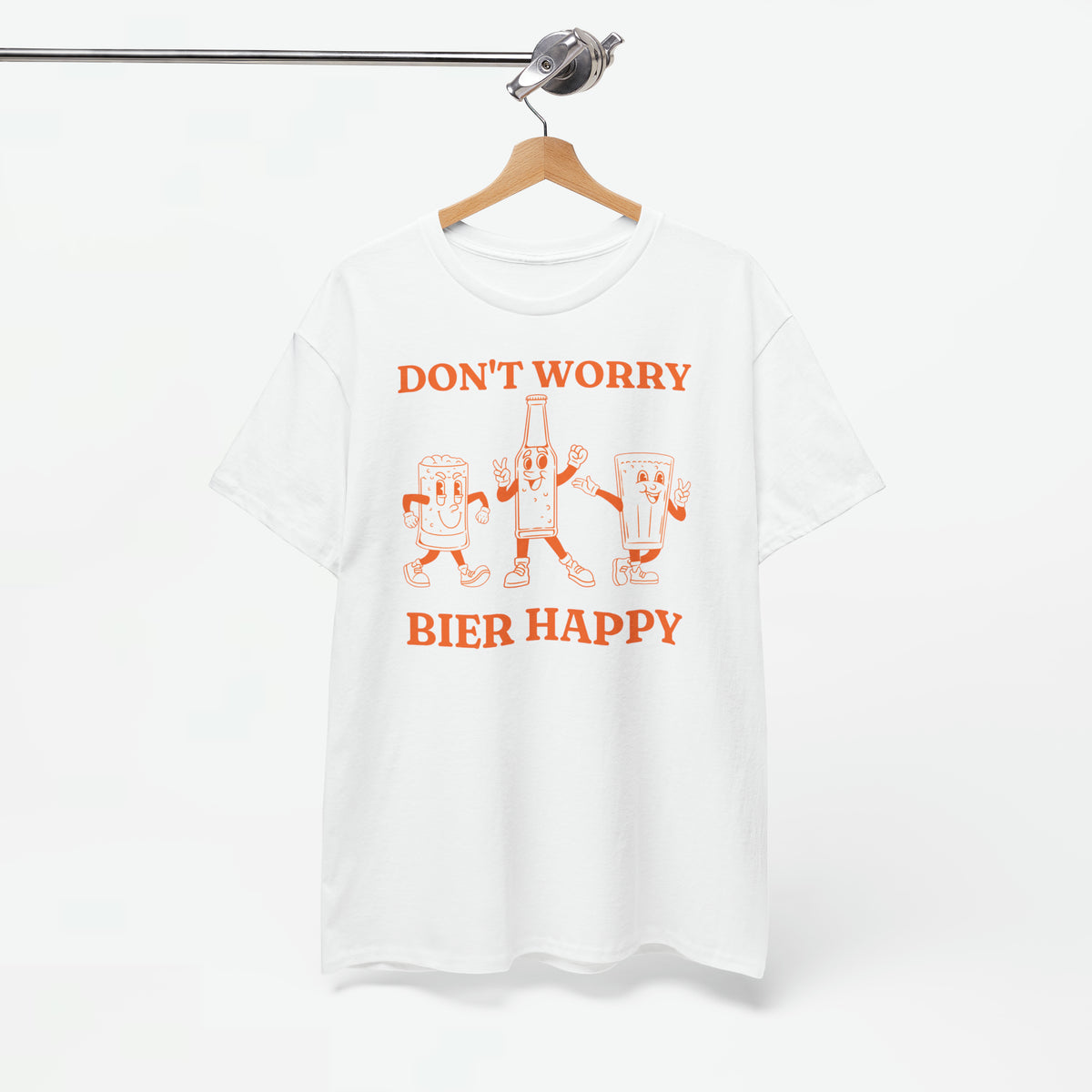 Oversized witte T-shirt met voorprint “DON’T WORRY” en “BIER HAPPY”