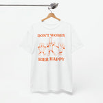 Oversized witte T-shirt met voorprint “DON’T WORRY” en “BIER HAPPY”