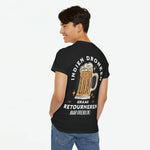 Zwart heren T-shirt met grote backprint van biersymbool en tekst