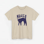 Zandkleurig oversized T-shirt met opdruk 'KAT MAMA' en zwarte katillustratie